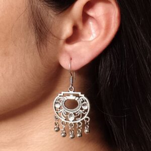 German Silver Floral Art Earrings | Ghungroo Hook Dangler Best Jewelry for Women