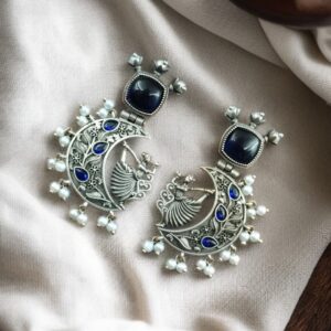 Handcrafted Silver Look-Alike Amazing Dancing Girl Earrings with Floral Moon & Pearl Detailing