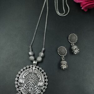 Unique Ghungroo Oxidized German Silver Chain Necklace Set for Women Traditional Ethnic Jewelry