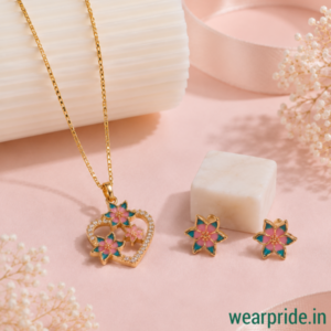 Heart shaped blue flower pendant set
