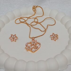 Heart shaped pink flower pendant set