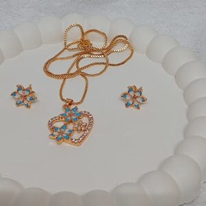 Heart shaped sky blue flower pendant set