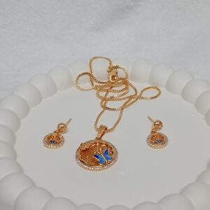 Round butterfly flower blue stone pendant set