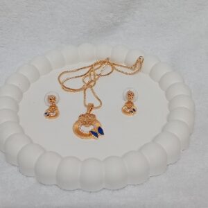 Round butterfly heart blue stone pendant set