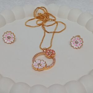 Round shaped baby pink flower pendant set