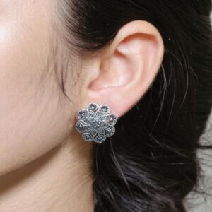 Designer Silver Plated Oxidized Stud Earrings | Perfect for Daily Wear