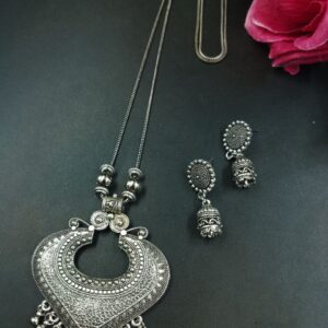 Heart Shape German Silver Chain Pendant Necklace Set for Women Elegant Traditional Ethnic Jewelry