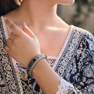 Handcrafted Vintage Look Flower Design Kada | Stone Work Openable Bangle Gift For Her