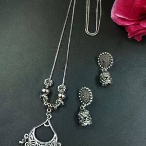 Ghungroo German Silver Chain Pendant Necklace Set for Women