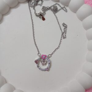 Butterfly heart round Silver pendant chain