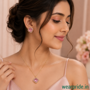 Pink stone flower pendant set
