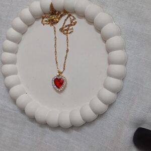 Red stone heart pendant chain