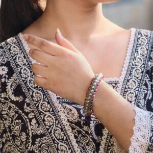 Oxidized Stone Work Silver Replica Openable Bangle | Traditional Beautiful Jewelry