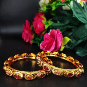 Gold Plated Meenakari Stone Work Party Wear Bangles for Wedding and Festive Look