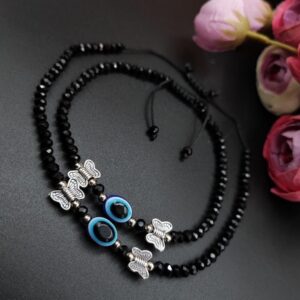Oxdised Evil Eye Beads Anklets – Adjustable Size Anklet