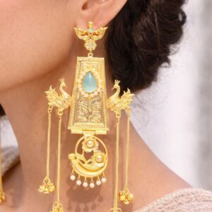 Traditional Kashmiri Earring Peacock Design With Elegant Pearl Work Detailing