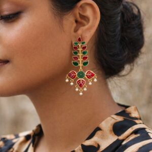 Unique Leaf Meena Kari Earring Gorgeous Elegant Jewelry for Premium Stylish Look