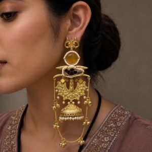 Gold Plated Kashmiri Earring Parrot Design for Traditional Festive Wear