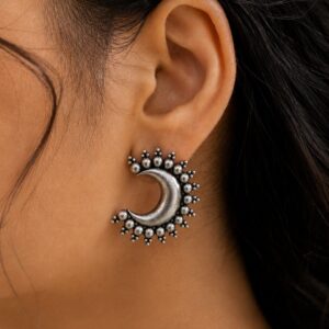 Oxidized Half Moon Earring Crescent Design for Traditional Wear