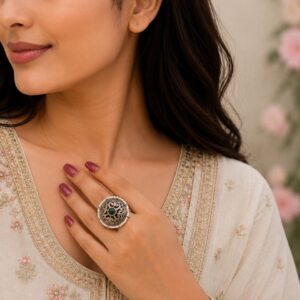 Silver Flower Ring Adjustable Floral Ring for Traditional Wear